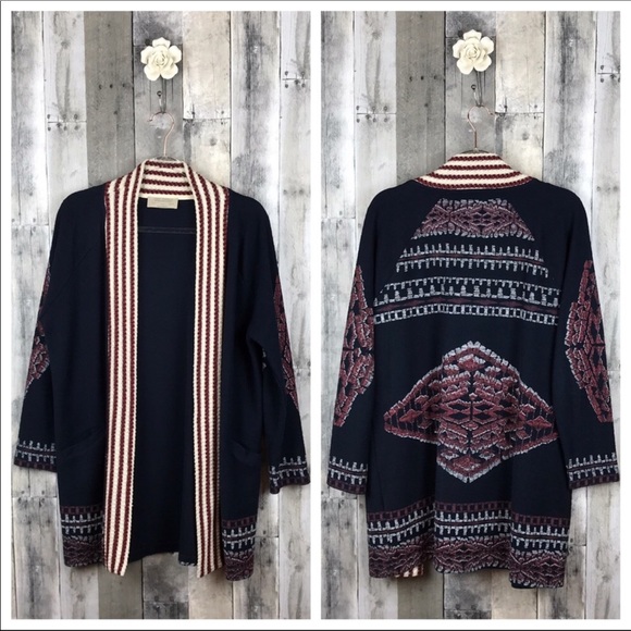 Zara Sweaters - Zara Navy & Red Boho Print Long Cardigan Med EUC